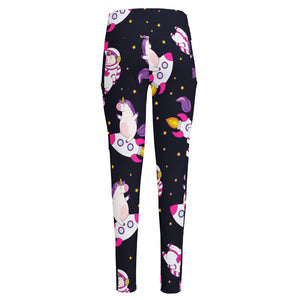 Space Astronaut Unicorn Pattern Print High-Waisted Pocket Leggings