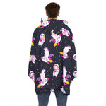 Space Astronaut Unicorn Pattern Print Hoodie Blanket