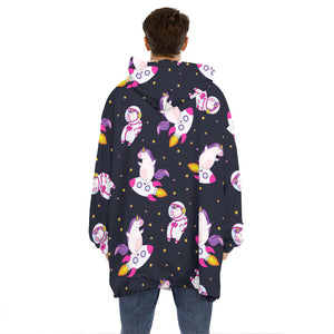 Space Astronaut Unicorn Pattern Print Hoodie Blanket