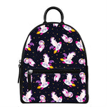 Space Astronaut Unicorn Pattern Print Leather Backpack
