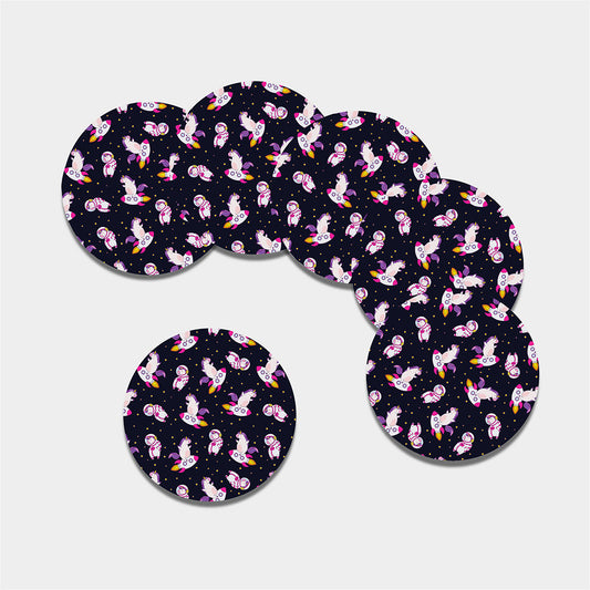 Space Astronaut Unicorn Pattern Print Leather Coaster Set