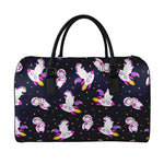 Space Astronaut Unicorn Pattern Print Leather Duffle Bag