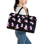 Space Astronaut Unicorn Pattern Print Leather Duffle Bag