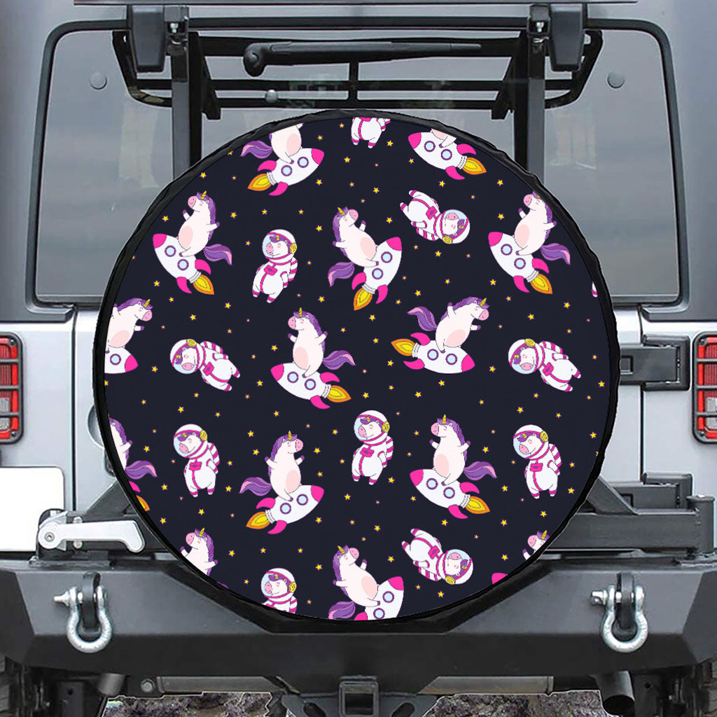 Space Astronaut Unicorn Pattern Print Leather Spare Tire Cover