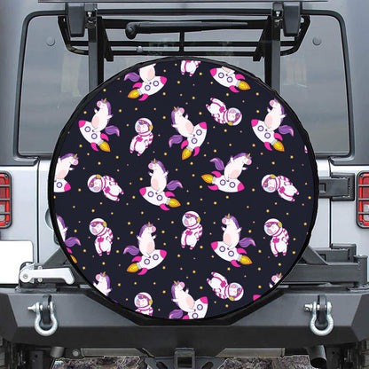 Space Astronaut Unicorn Pattern Print Leather Spare Tire Cover