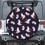 Space Astronaut Unicorn Pattern Print Leather Spare Tire Cover