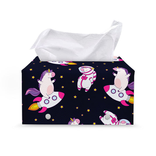 Space Astronaut Unicorn Pattern Print Leather Tissue Box Cover