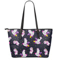 Space Astronaut Unicorn Pattern Print Leather Tote Bag With Zipper