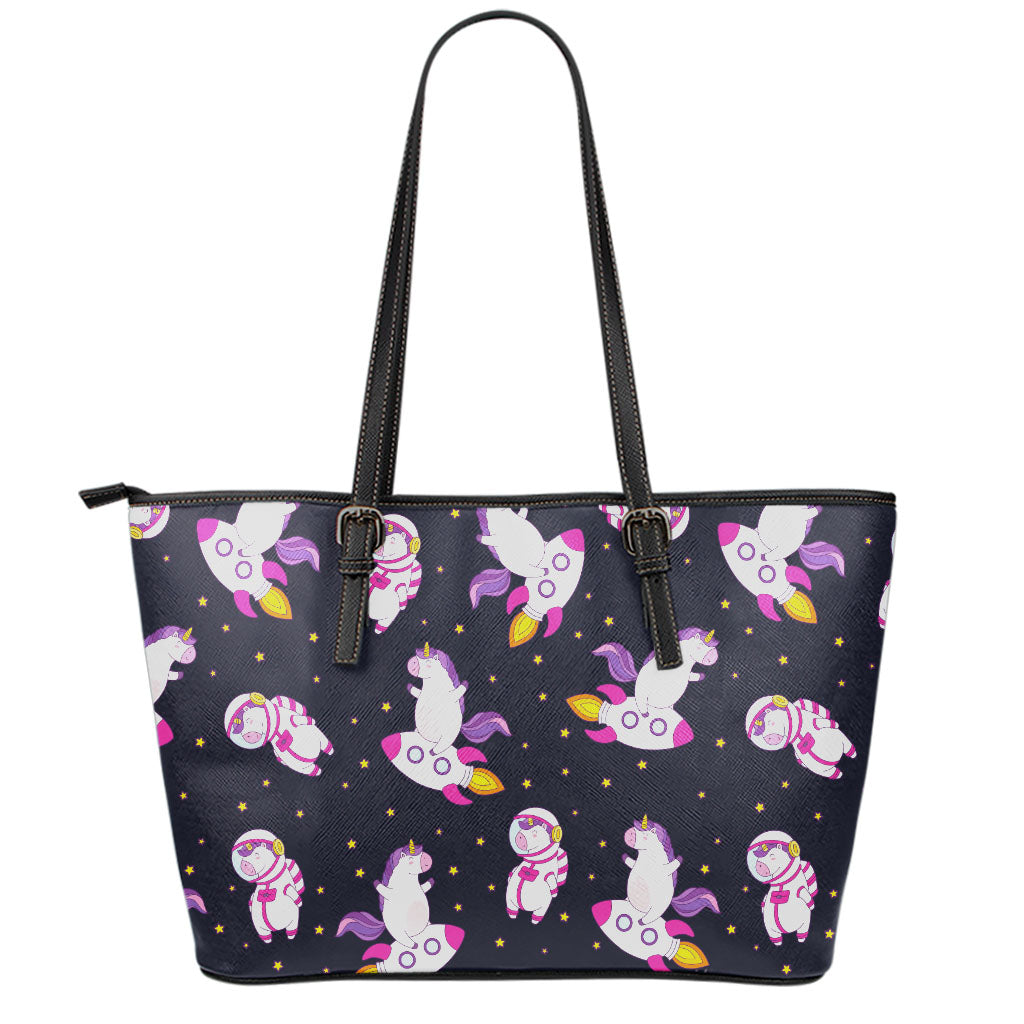 Space Astronaut Unicorn Pattern Print Leather Tote Bag