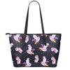 Space Astronaut Unicorn Pattern Print Leather Tote Bag