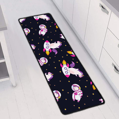 Space Astronaut Unicorn Pattern Print Long Kitchen Mat