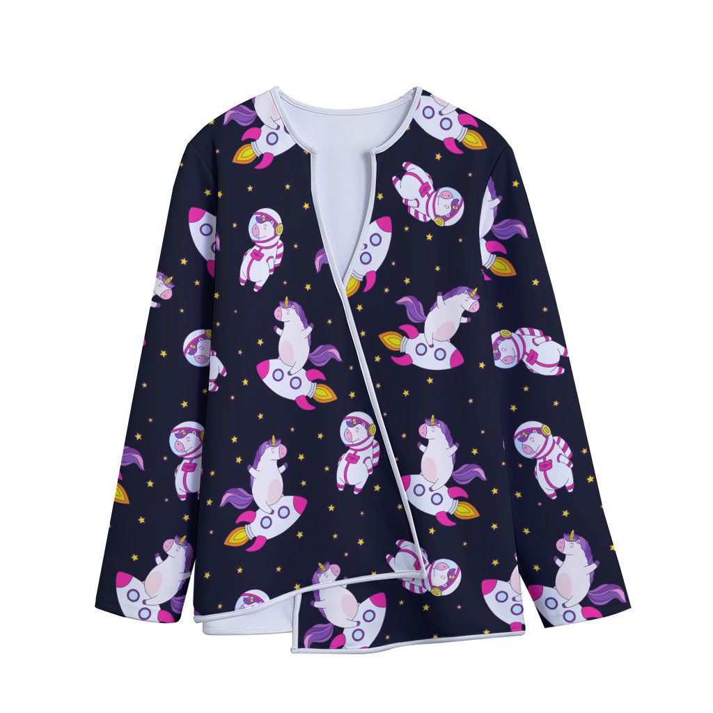 Space Astronaut Unicorn Pattern Print Long Sleeve Short Coat