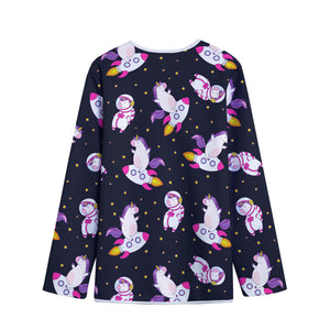 Space Astronaut Unicorn Pattern Print Long Sleeve Short Coat