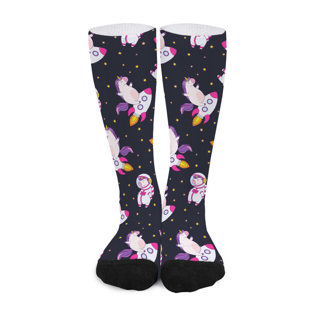 Space Astronaut Unicorn Pattern Print Long Socks
