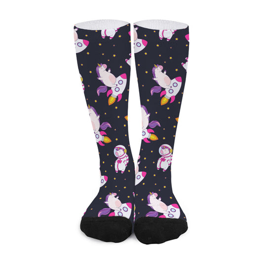 Space Astronaut Unicorn Pattern Print Long Socks