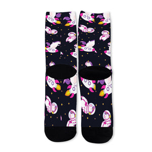 Space Astronaut Unicorn Pattern Print Long Socks