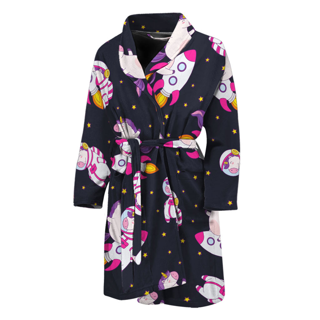 Space Astronaut Unicorn Pattern Print Men's Bathrobe