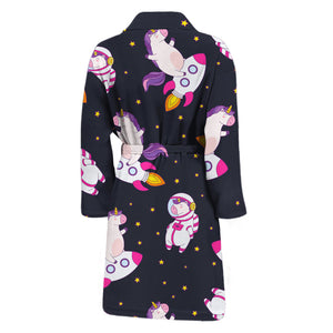 Space Astronaut Unicorn Pattern Print Men's Bathrobe