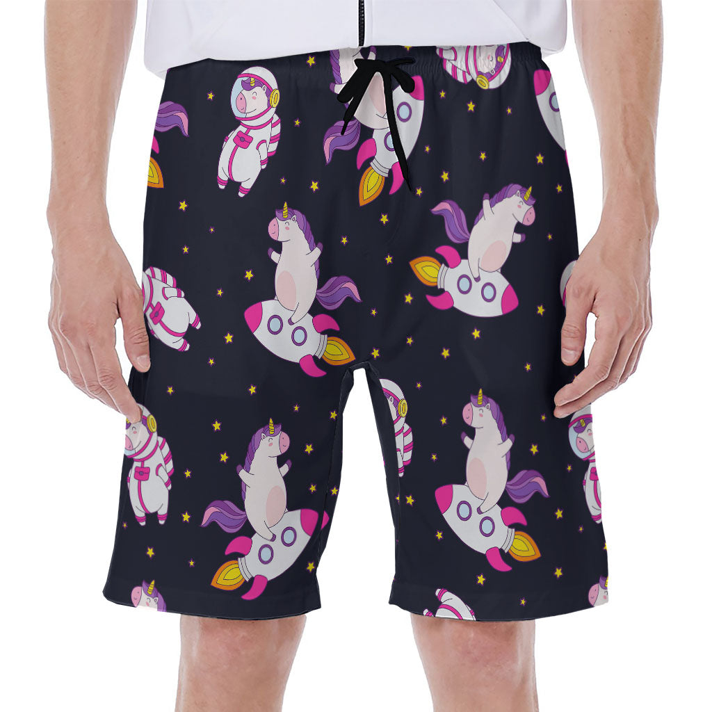 Space Astronaut Unicorn Pattern Print Men's Beach Shorts