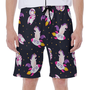 Space Astronaut Unicorn Pattern Print Men's Beach Shorts