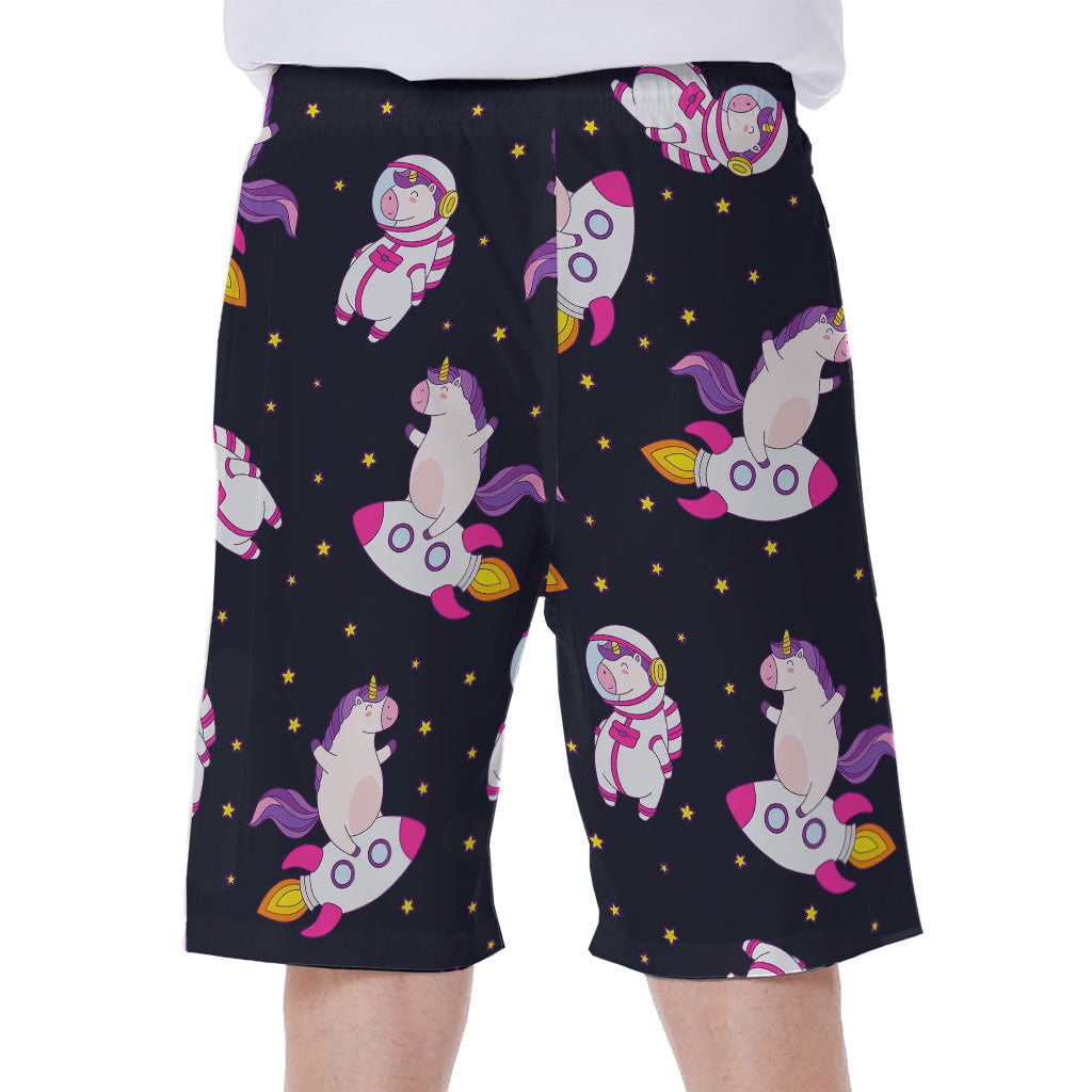 Space Astronaut Unicorn Pattern Print Men's Beach Shorts