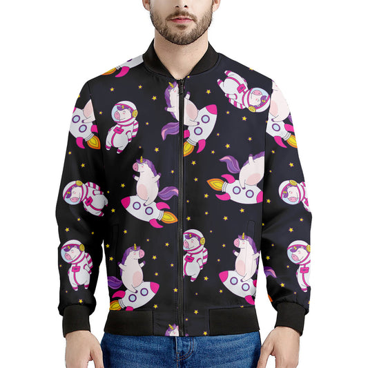 Space Astronaut Unicorn Pattern Print Men's Bomber Jacket
