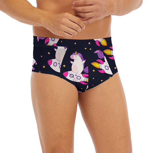 Space Astronaut Unicorn Pattern Print Men's Briefs