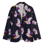 Space Astronaut Unicorn Pattern Print Men's Cotton Blazer