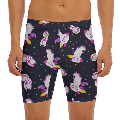 Space Astronaut Unicorn Pattern Print Men's Long Boxer Briefs