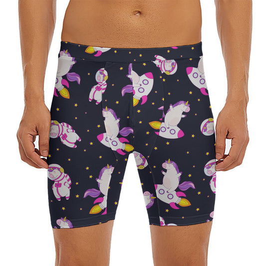 Space Astronaut Unicorn Pattern Print Men's Long Boxer Briefs