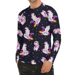 Space Astronaut Unicorn Pattern Print Men's Long Sleeve Rash Guard