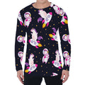 Space Astronaut Unicorn Pattern Print Men's Long Sleeve T-Shirt