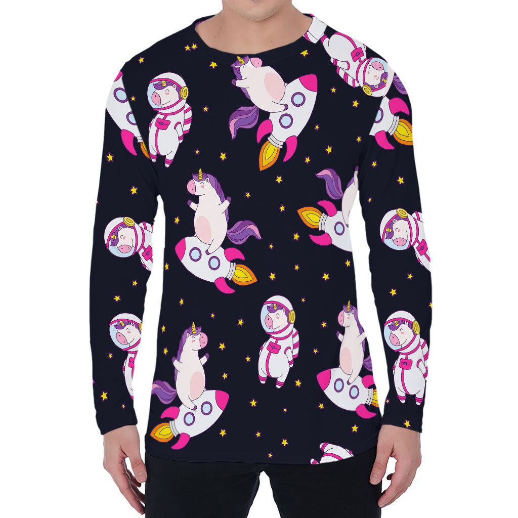 Space Astronaut Unicorn Pattern Print Men's Long Sleeve T-Shirt