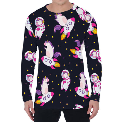 Space Astronaut Unicorn Pattern Print Men's Long Sleeve T-Shirt