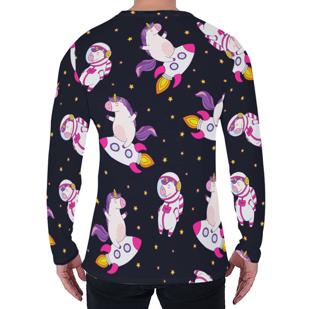 Space Astronaut Unicorn Pattern Print Men's Long Sleeve T-Shirt