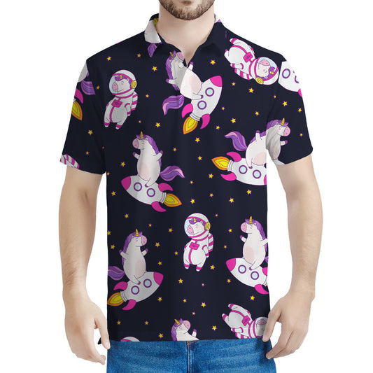 Space Astronaut Unicorn Pattern Print Men's Polo Shirt
