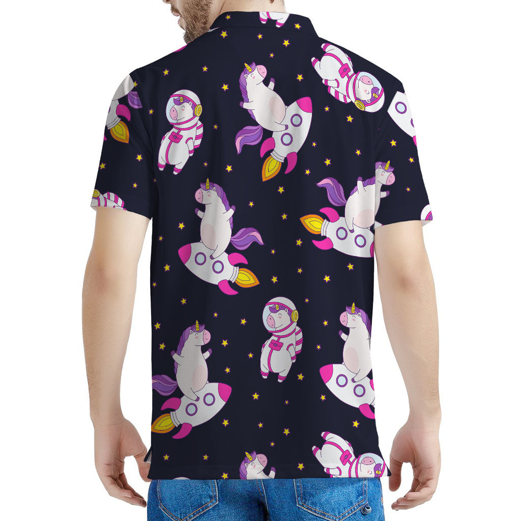Space Astronaut Unicorn Pattern Print Men's Polo Shirt