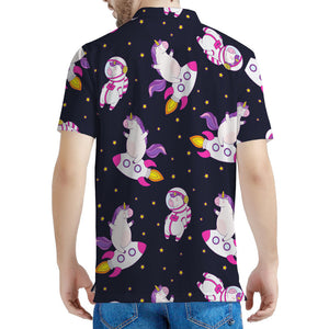 Space Astronaut Unicorn Pattern Print Men's Polo Shirt