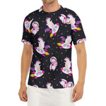 Space Astronaut Unicorn Pattern Print Men's Short Sleeve Rash Guard