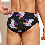 Space Astronaut Unicorn Pattern Print Men's Swim Briefs