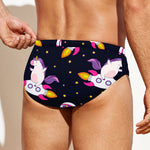 Space Astronaut Unicorn Pattern Print Men's Swim Briefs