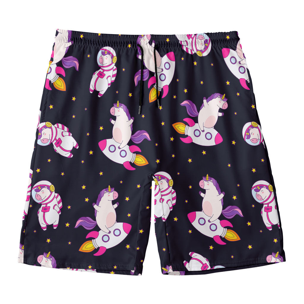 Space Astronaut Unicorn Pattern Print Men's Swim Trunks