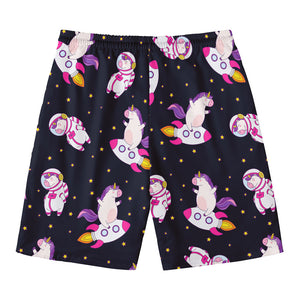 Space Astronaut Unicorn Pattern Print Men's Swim Trunks