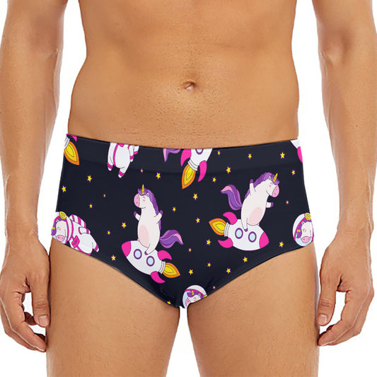 Space Astronaut Unicorn Pattern Print Men's Triangle Swim Briefs
