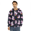 Space Astronaut Unicorn Pattern Print Men's Velvet Pullover Hoodie