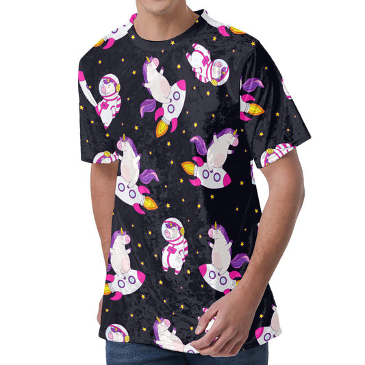 Space Astronaut Unicorn Pattern Print Men's Velvet T-Shirt