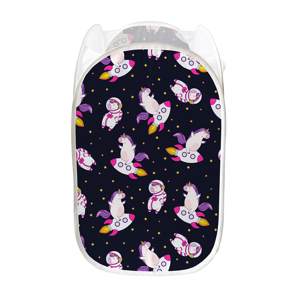 Space Astronaut Unicorn Pattern Print Mesh Laundry Hamper