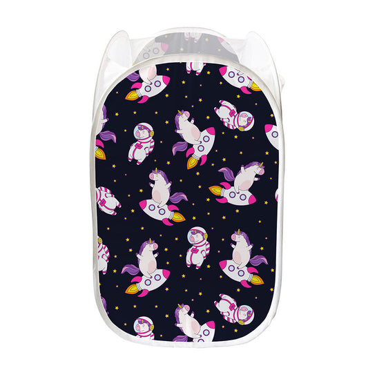 Space Astronaut Unicorn Pattern Print Mesh Laundry Hamper