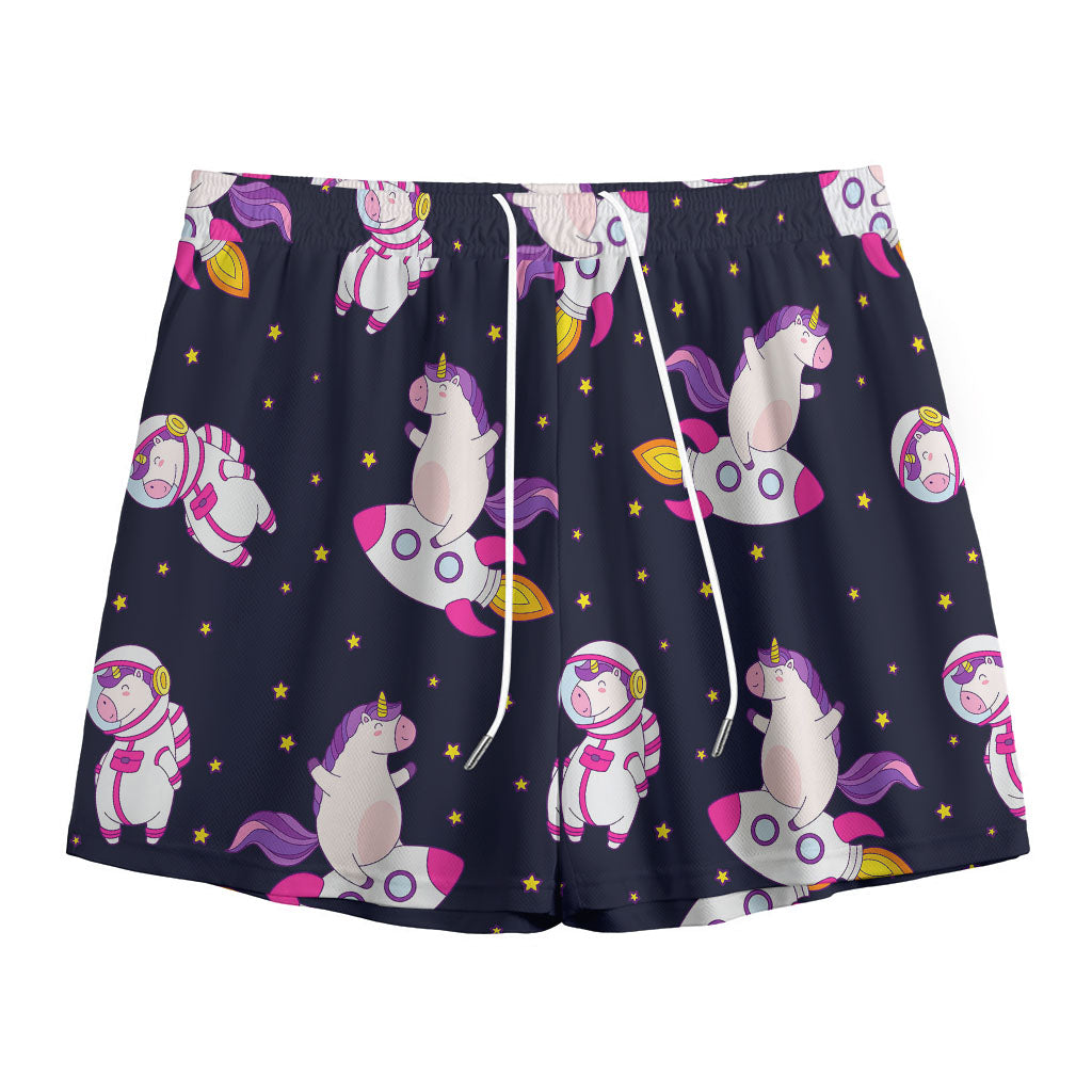 Space Astronaut Unicorn Pattern Print Mesh Shorts