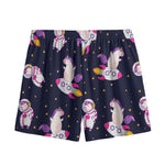 Space Astronaut Unicorn Pattern Print Mesh Shorts